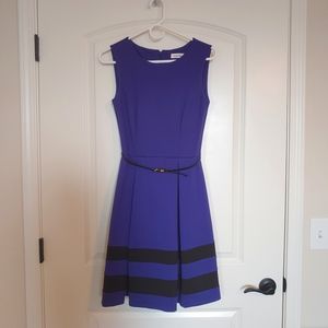 Calvin Klein Purple Belted A-Line Dress